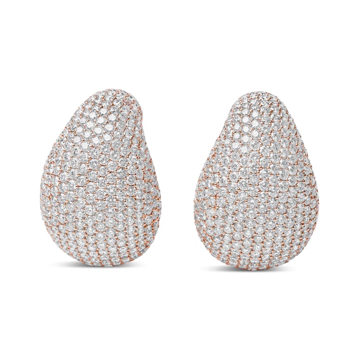 18K Rose Gold Micro Pave Diamond Sculptural Design Omega Clip Statement Earrings