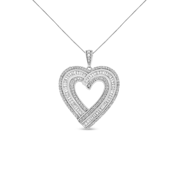 1.375ctw Baguette Diamond Sterling Silver Heart Necklace