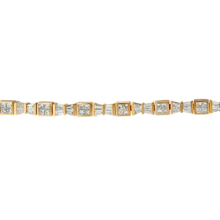 14K Yellow Gold 5.75ctw Princess and Baguette Cut Diamond Bow Bracelet