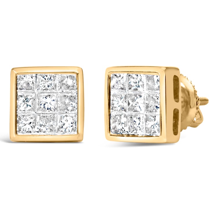 14K Yellow Gold 1.0 Cttw Princess Cut Diamond Composite Stud Earrings
with Screw Backs