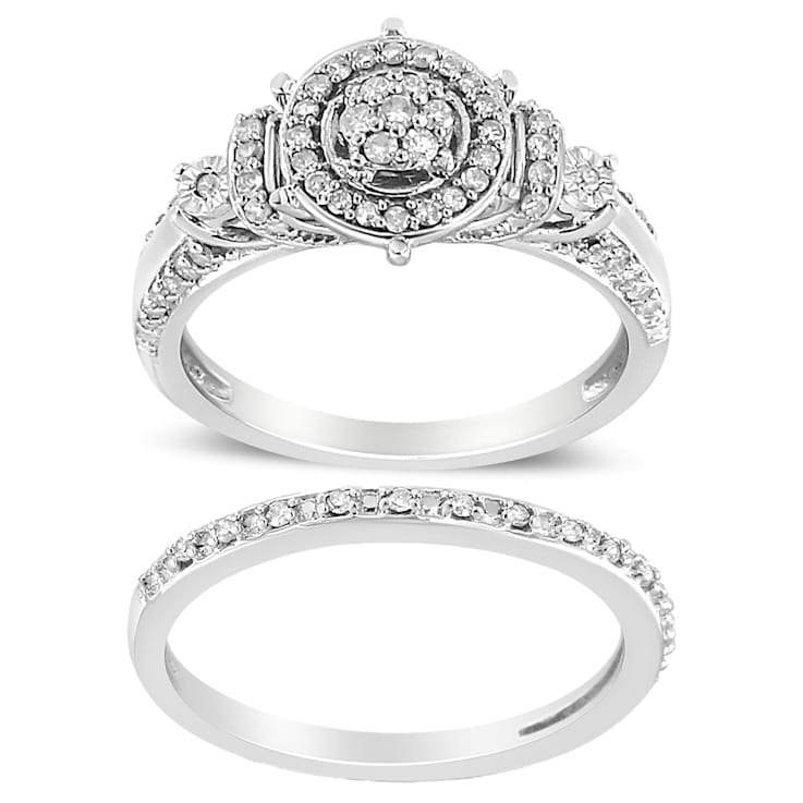 在庫処分 激安 Sterling Silver Halo and Cluster Stone 7 Diamond 1/3ctw 指輪・リング