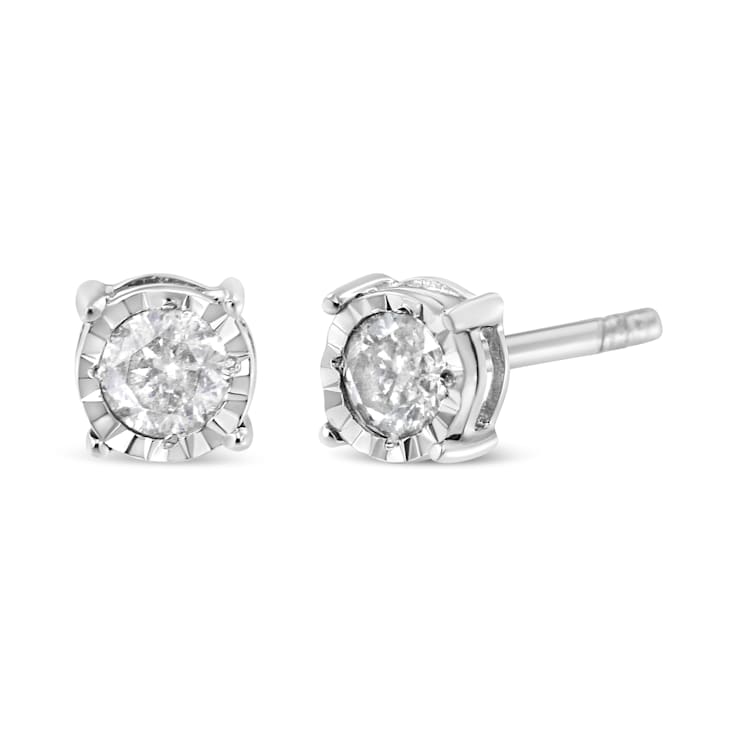 0.375ctw Round Miracle-Set White Diamond Solitaire Sterling Silver Stud Earrings
