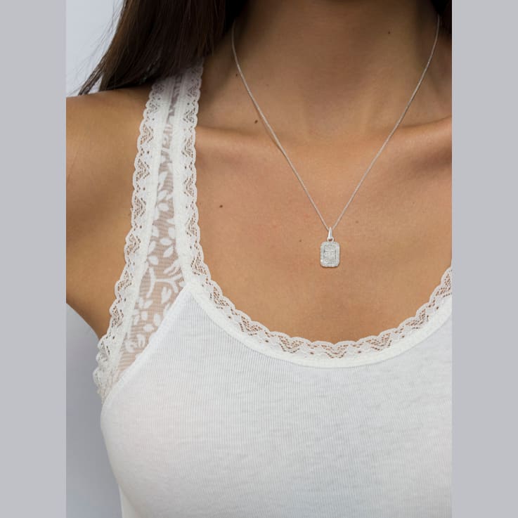 Sterling Silver 1.0ctw Diamond Block Pendant w\chain(I-J, I3-Promo)
