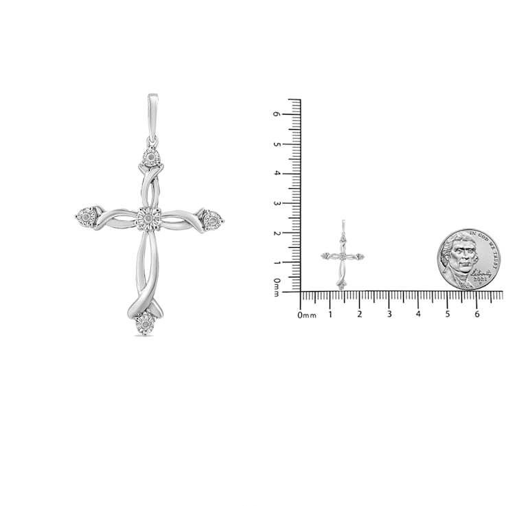 1/15ctw Round Cut Diamond Accent Cross Sterling Silver Pendant Necklace
with 18" Chain