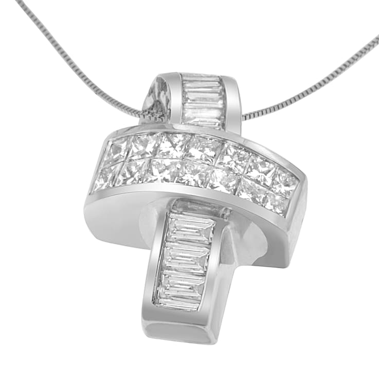 14K White Gold 2ctw Princess and Baguette Cut Diamond Ribbon Pendant
w\chain(H-I, SI-SI2)