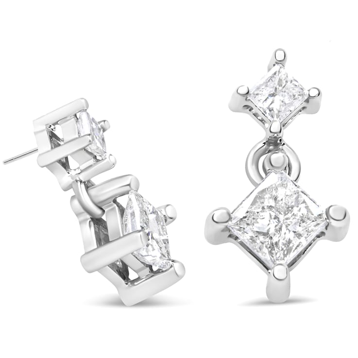 14K White Gold 3/8ctw Princess-Cut Diamond Double Dangle 2 Stone Stud
Drop Earrings
