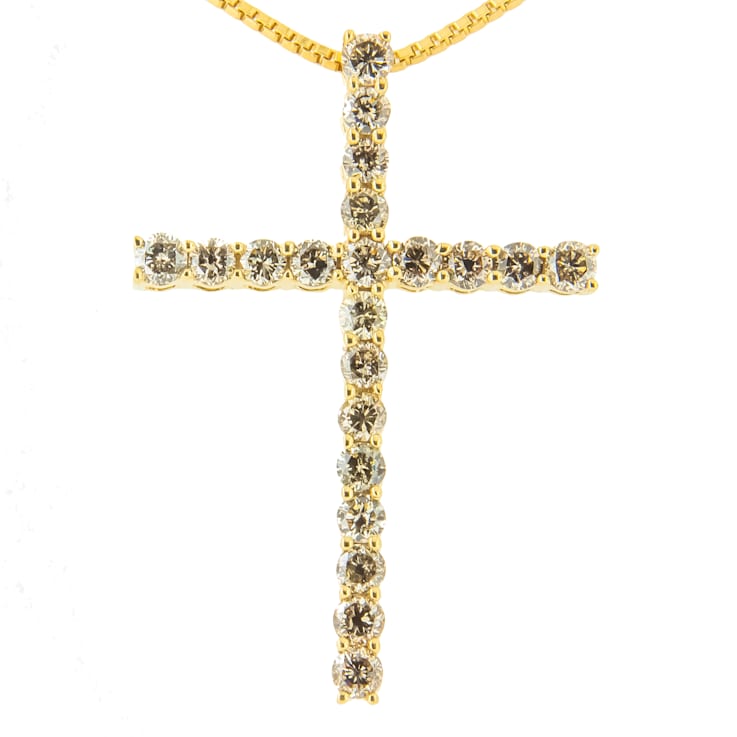 14K Yellow Gold Over Sterling Silver 1.0ctw Champagne Diamond Gold Cross
Pendant w\chain