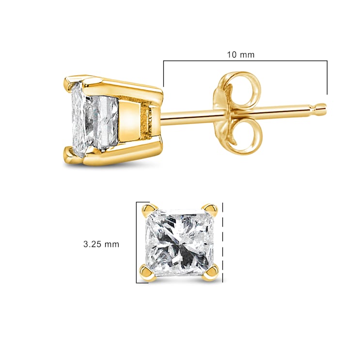 IGI Certified 14k Yellow Gold 1/2 cttw Princess-Cut Solitaire Diamond
Push Back Stud Earrings