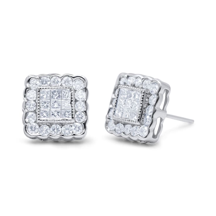 1.00ctw Brilliant & Princess Cut Diamond Square Halo 14K White Gold
Stud Earrings