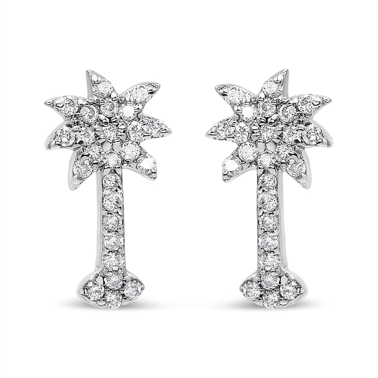 14K White Gold 1/4 Cttw Diamond Palm Tree Push Back Stud Earrings (K-L
Color, I1-I2 Clarity)