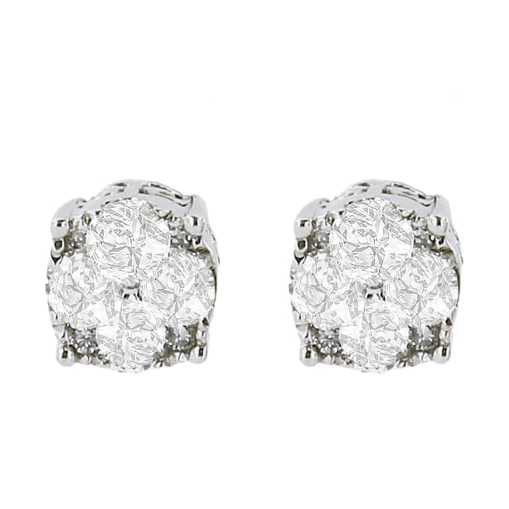 0.50ctw Round-Cut Diamond Sterling Silver Cluster Stud Earring