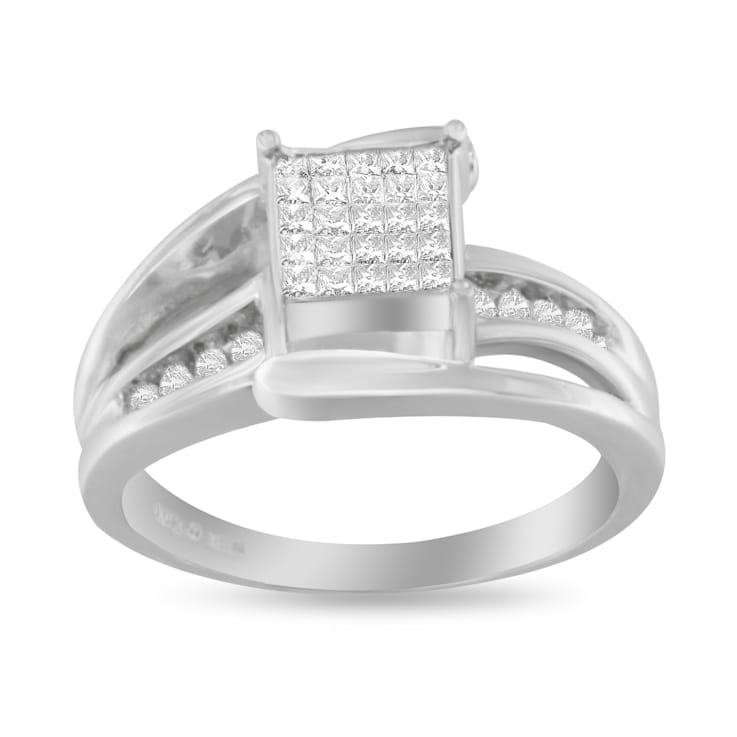 10K White Gold 1/3ctw Invisible Set Princess-cut Diamond Bypass Ring
(H-I Color, SI1-SI2 Clarity)