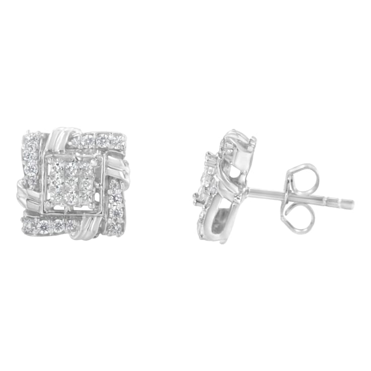 .50ctw Round-Cut Diamond Sterling Silver Stud Earrings