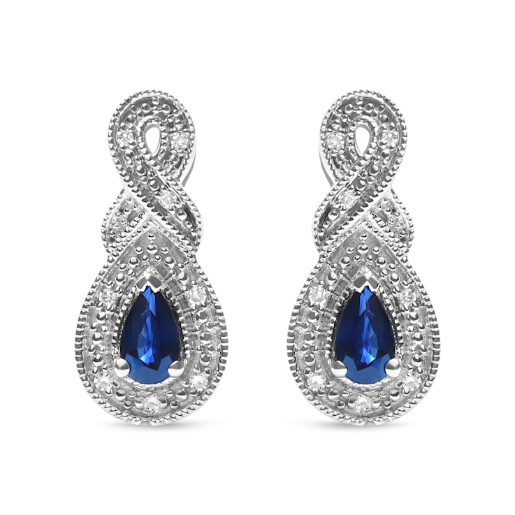 Sterling Silver 4.5 x 3mm Pear Sapphire Gemstone and Diamond Accent
Infinity Drop Stud Earrings