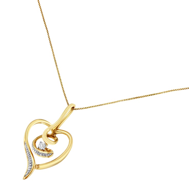 Diamond-Accented Swirl Open Heart 10K Yellow Gold Pendant Necklace with
18" Chain
