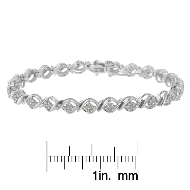 Sterling Silver 1.0ctw Diamond Cluster Link Bracelet