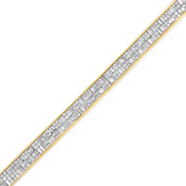 14K Yellow Gold 8 5/8ctw Baguette and Princess Cut Diamond Eternity Bracelet
