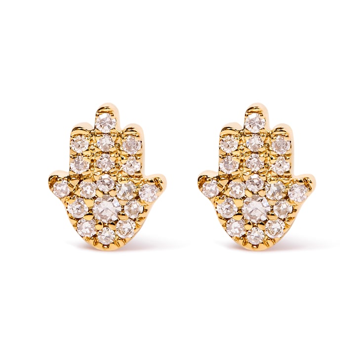 10K Yellow Gold Diamond Accented Hamsa Stud Earrings (H-I Color, I1-I2 Clarity)