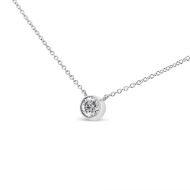 10K White Gold 1/2ct Round Diamond Modern Bezel-Set Solitaire Necklace
(H-I Color, SI2-I1 Clarity)