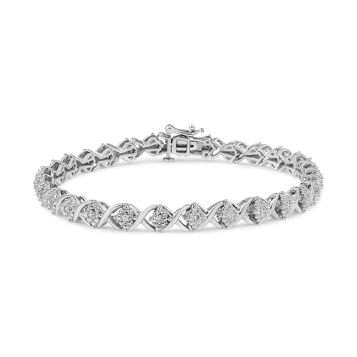 Sterling Silver .25ctw Round-Cut Diamond "X" Link Bracelet