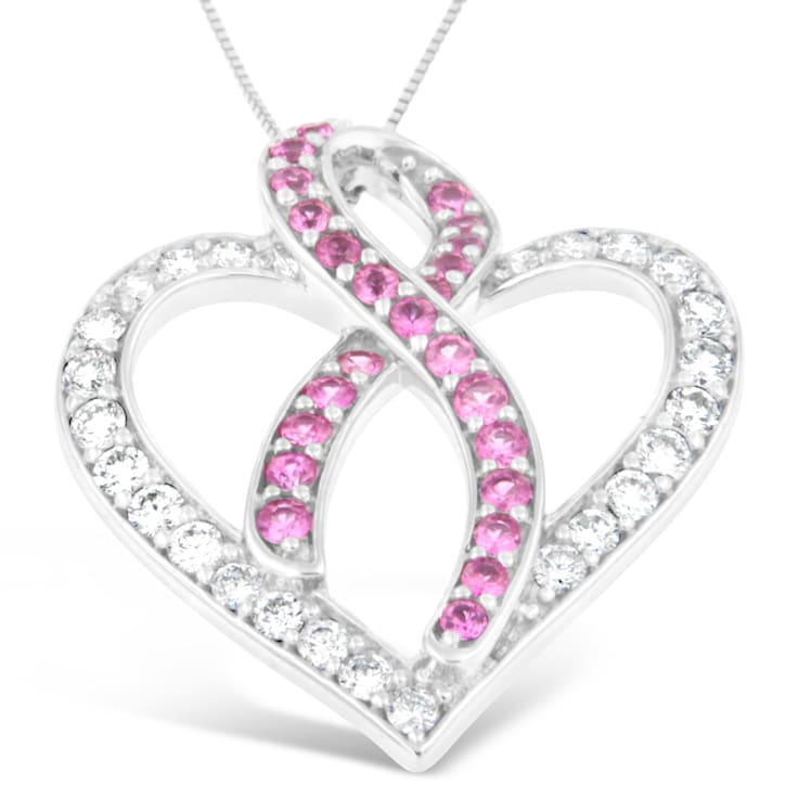 14K White Gold 1ct. TGW Diamond And Pink Sapphire Gemstone Pendant
w\chain (G-H, SI2-I1)