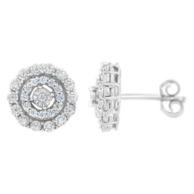 10K White Gold 1/2ctw Double Halo Brilliant Round-Cut Diamond Stud Earrings