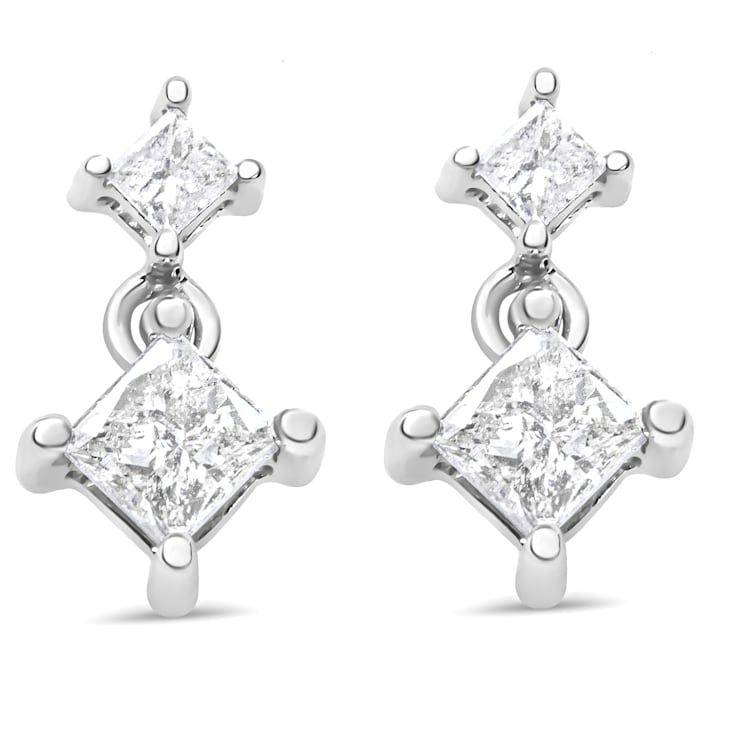 14K White Gold 3/8ctw Princess-Cut Diamond Double Dangle 2