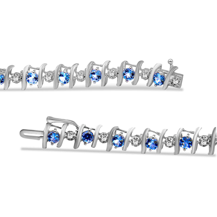 3.5 mm Lab Created Blue Aquamarine and 1/6 ctw Diamond Rhodium Over
Sterling Silver Tennis Bracelet