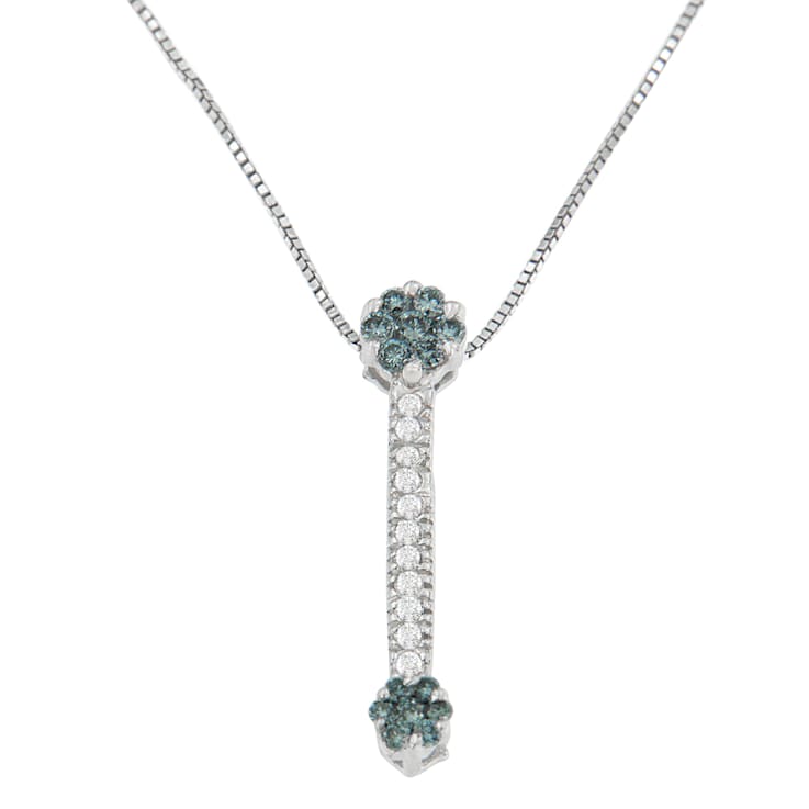 14K White Gold 1/5ctw Blue Round Cut Diamond Drop Pendant w\chain (H-I, I1-I2)