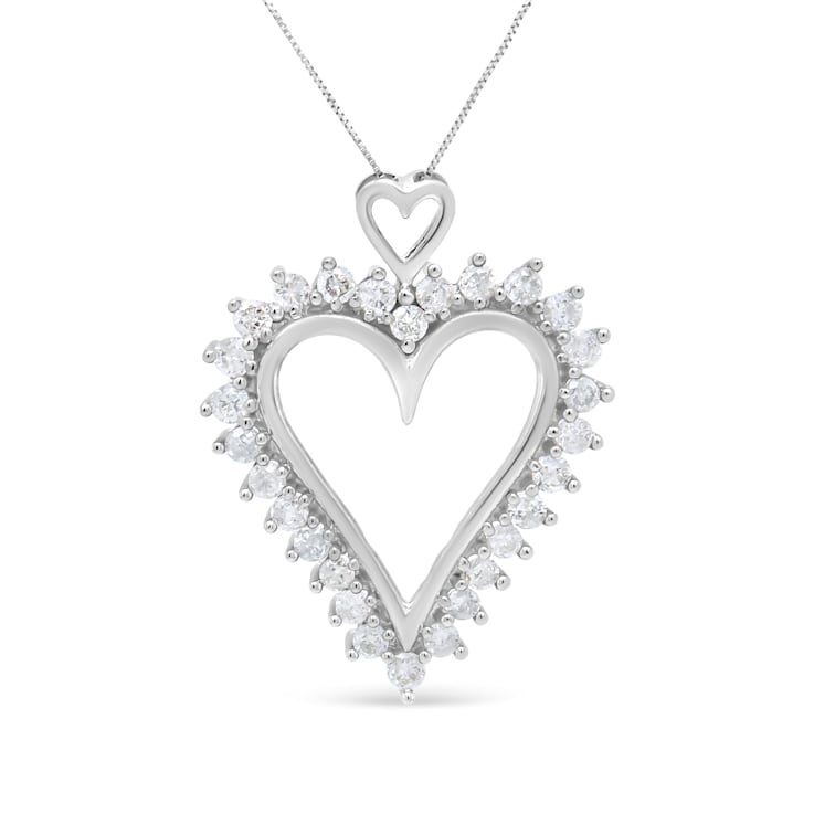 Sterling Silver 1 3/4ctw Round Diamond Lined Open Heart Pendant w\chain 18"