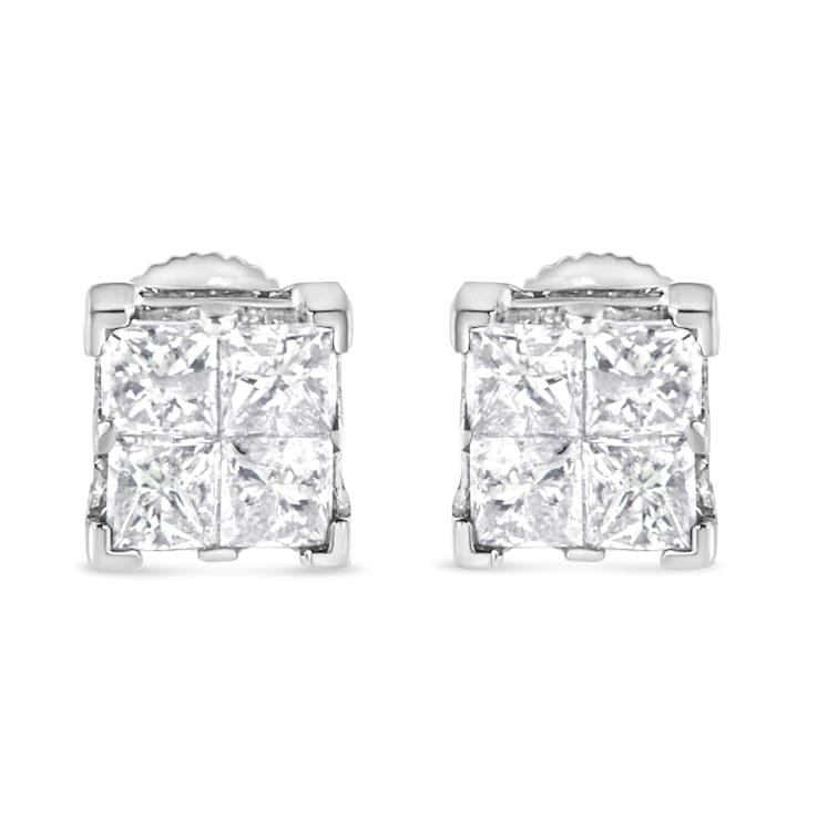 10K White Gold 3/4ctw Invisible Set Princess-Cut Diamond Composite
Square Stud Earrings