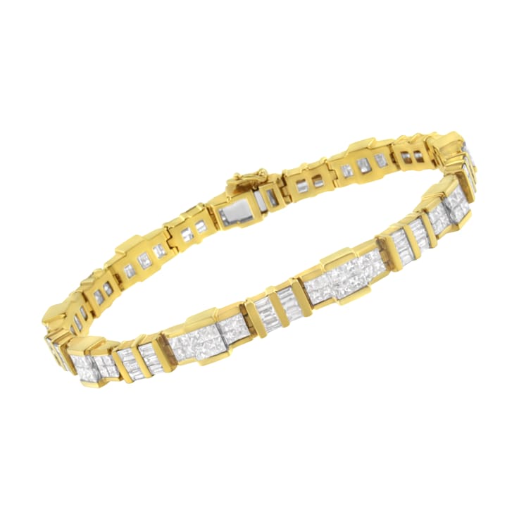 14K Yellow Gold 8.30ctw Baguette and Princess-Cut Diamond Bracelet