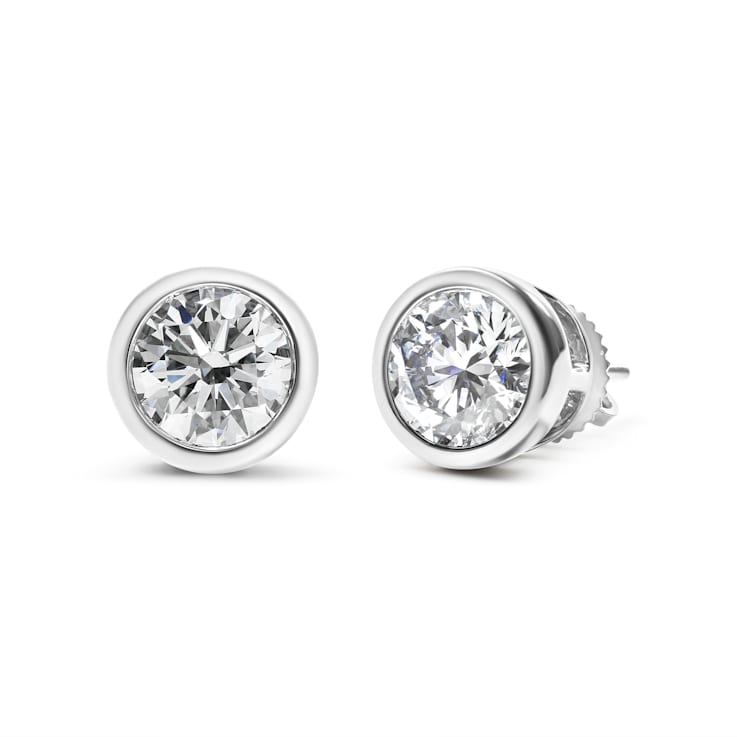 14K White Gold 2.0 Cttw Lab Grown Diamond Screw-Back Classic Bezel
Solitaire Stud Earrings
