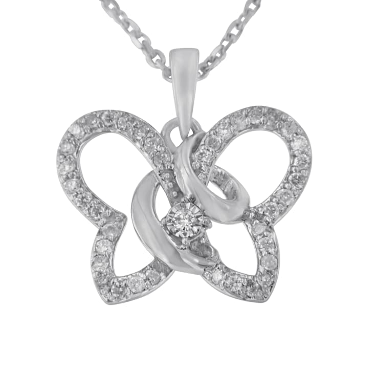 Sterling Silver 1/4ctw Prong-Set Diamond Butterfly 18" Pendant
w\chain(H-I Color, I1-I2 Clarity)