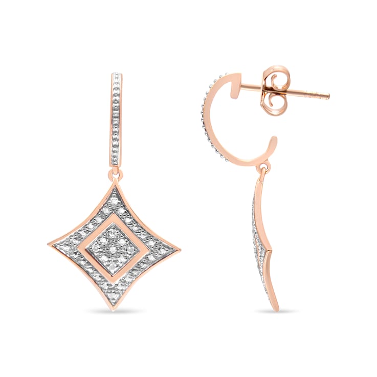 0.04ctw Round Cut Diamond Cushion 10K Rose Gold Over Sterling Silver
Dangle Earrings