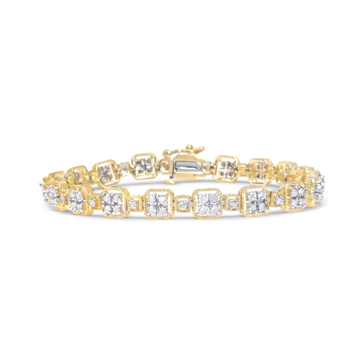 10K Yellow Gold 2.0 Cttw Diamond Square Link Bracelet (J-K Color, I2-I3
Clarity) - Size 7"