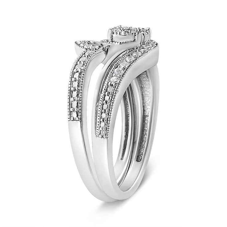 Sterling Silver 1/3 Cttw  Multi-Diamond Bypass Vintage-Style Bridal Set
Ring and Band