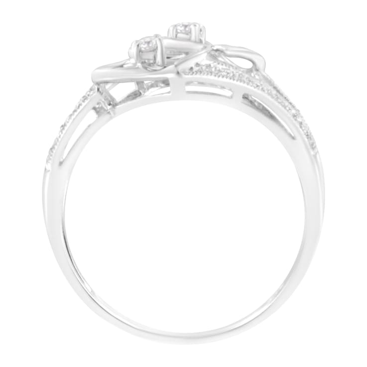 14KT White Gold 1/10 cttw Diamond Twin Heart Ring - Size 6.5