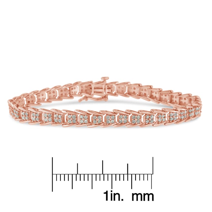 10K Rose Gold Over Sterling Silver 2 Ctw Diamond Wave Tennis Bracelet