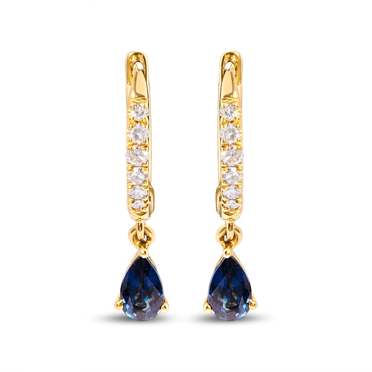 10K Yellow Gold Pear Blue Sapphire and 1/10ctw Diamond Drop and Dangle
Huggy Hoop Earrings