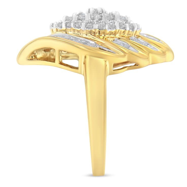 10K Yellow Gold Over Sterling Silver ¾ctw Mixed Cut Diamond Cluster Ring
(I-J Color, I2-I3 Clarity)