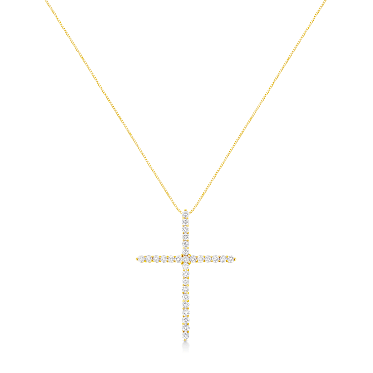 10K Yellow Gold Over Sterling Silver 3.0ctw Round Diamond Cross 18"
Pendant w\chain