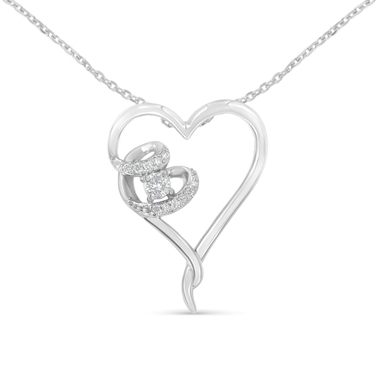 Sterling Silver 1/10ctw Diamond Heart Pendant w\chain (H-I, I1-I2)