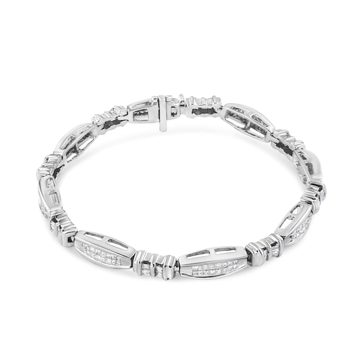 14K White Gold 2.0ctw Channel-Set Alternating Baguette and