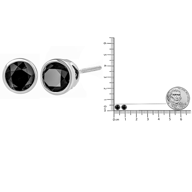 14K White Gold 4.0ctw Round Brilliant-Cut Black Diamond Bezel-Set Stud
Earrings with Screw Backs
