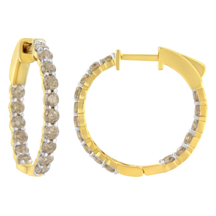 10K Yellow Gold Over Sterling Silver Diamond Hoop Earrings 2.0ctw