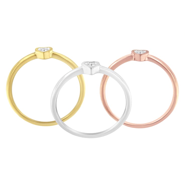 14K Gold Over Sterling Silver Diamond Heart Ring Set (1/6 Cttw, J-K
Color, I1-I2 Clarity)