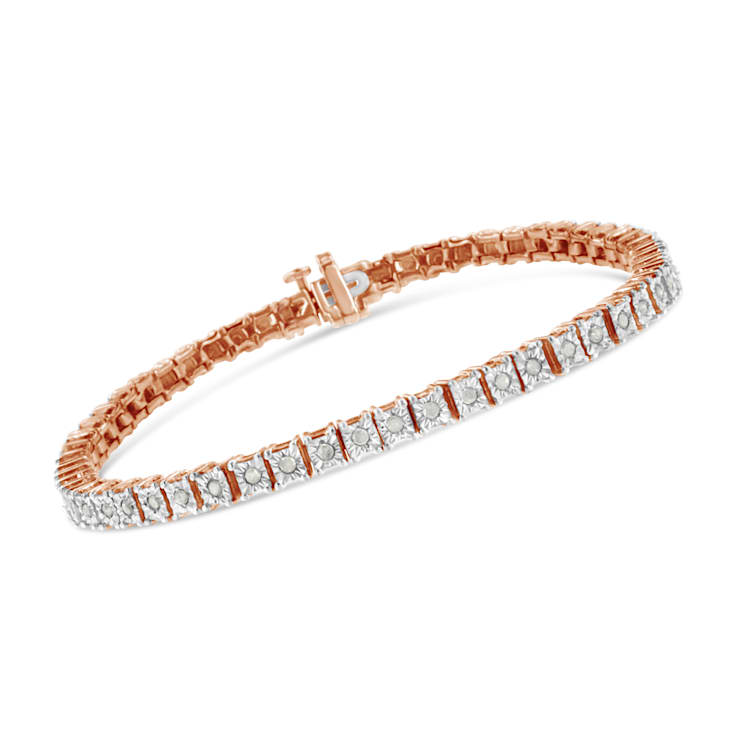 10K Rose Gold Over Sterling Silver 1.0 Cttw Diamond Square Frame Tennis Bracelet