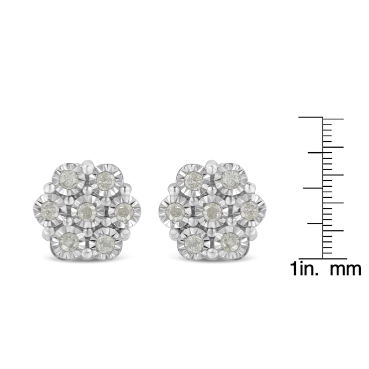 Sterling Silver 1/2ctw Round-Cut Diamond Miracle-Set Floral Cluster
Button Stud Earrings