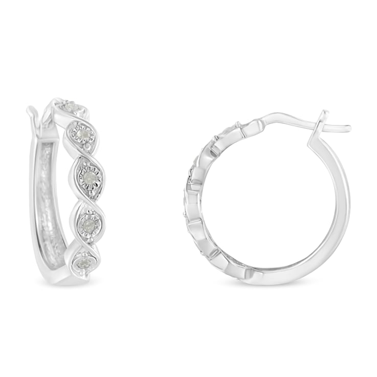 0.10ctw Miracle-Set Diamond Infinity Swirl Sterling Silver Hoop Earrings